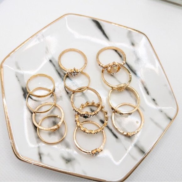 Bohemian Set of 13 Gold Tone Rings Unique Contemporary Festival Costume Moon - Picture 5 of 9